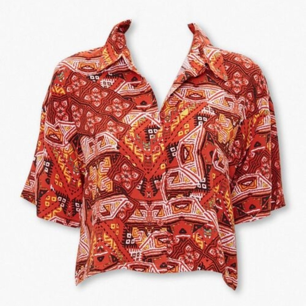 Geo Print Crop Button Up Tribal Shirt Forever 21